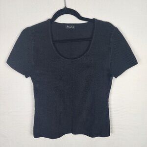 Marled Rounded Neck Ribbed Top M